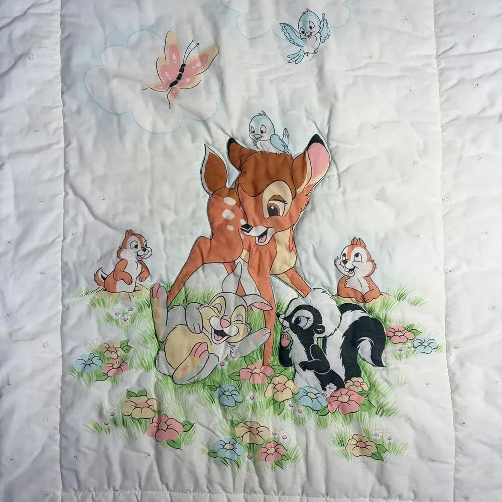 Vintage 1990s Dundee Disney Bambi & Friends Baby Crib Quilt Blanket USA 42